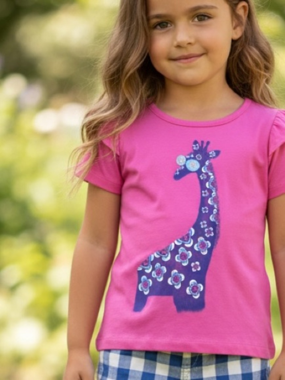 Gymboree Girls Magenta Giraffe Graphic Flutter Sleeve Tee Size 5